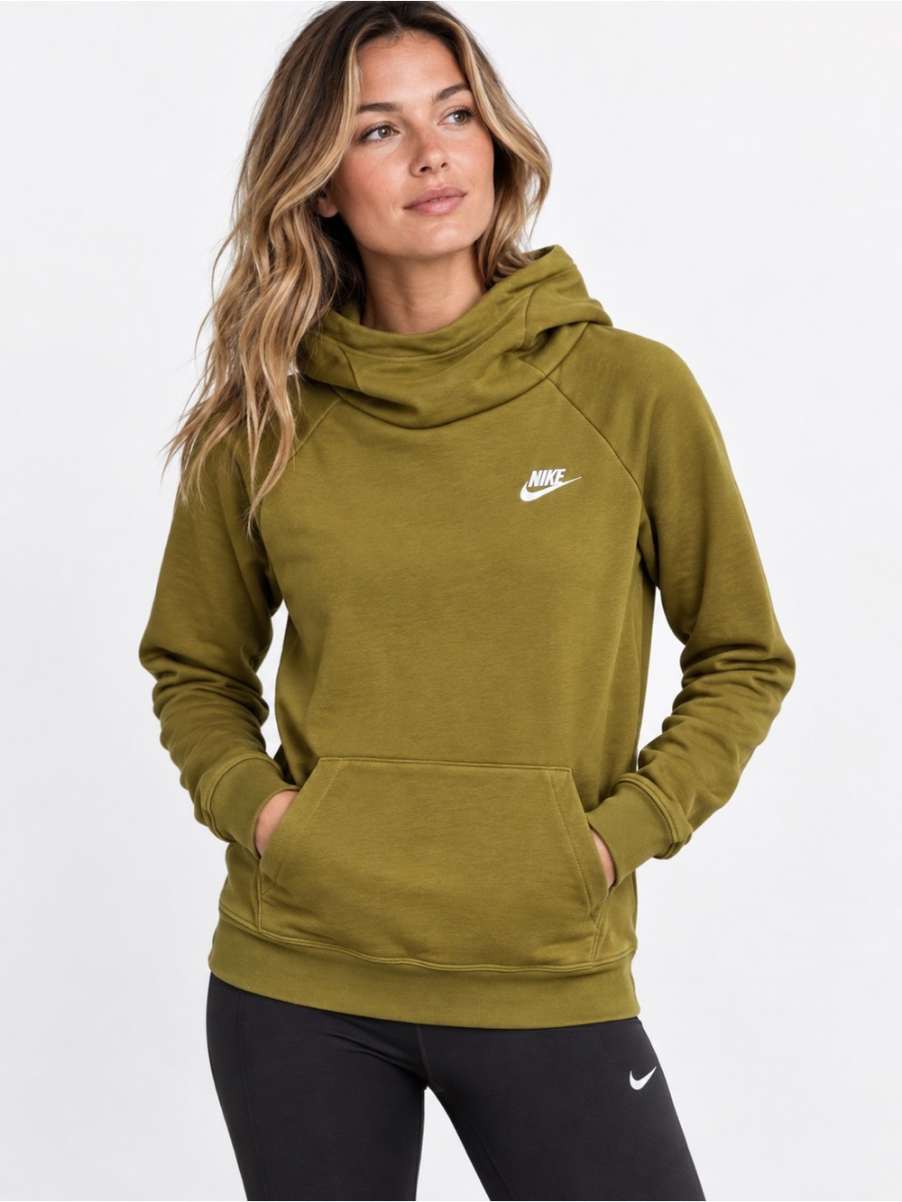 Nike Sportswear Essential Women's Funnel-neck Fleece Pullover Hoodie Olive XS